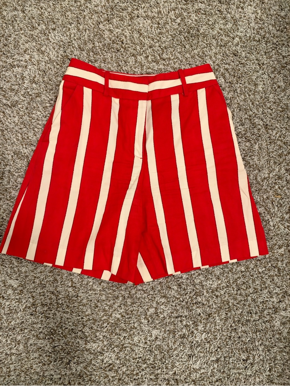 Zara Red and Cream Vertical Stripe Bermuda Shorts